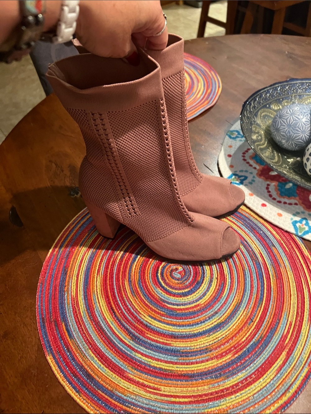 Olivia Miller Dusty Rose Stretch Knit Ankle Boots